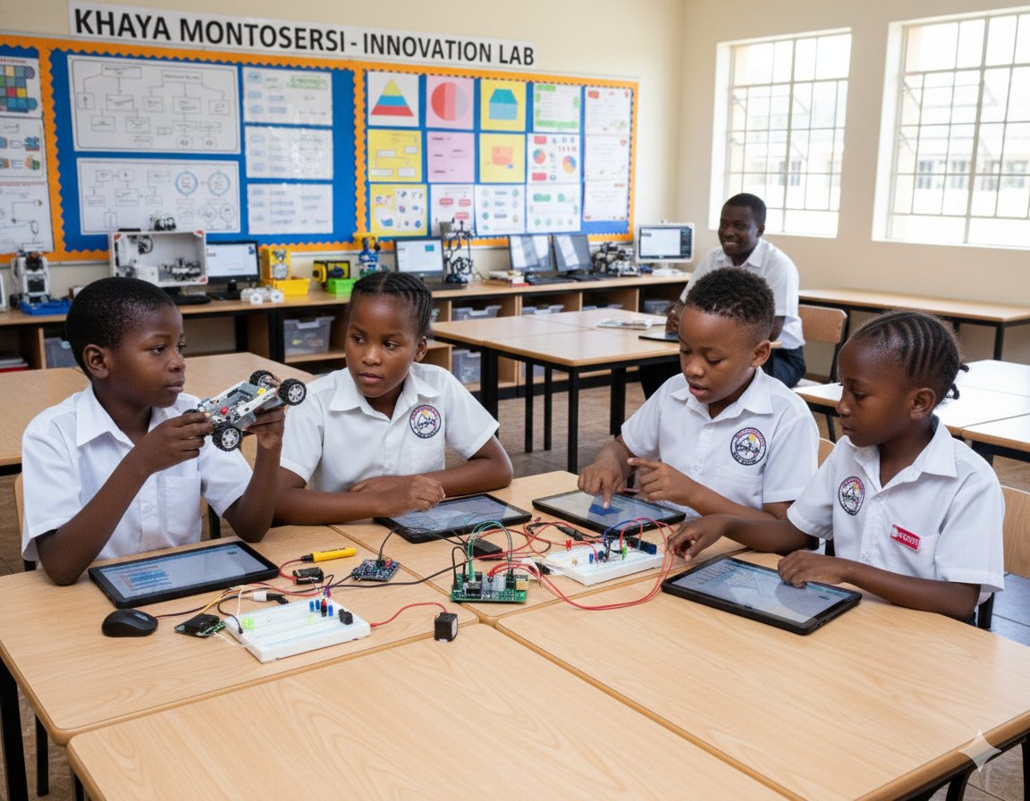 Khaya Montessori Innovation Lab — learners building circuits