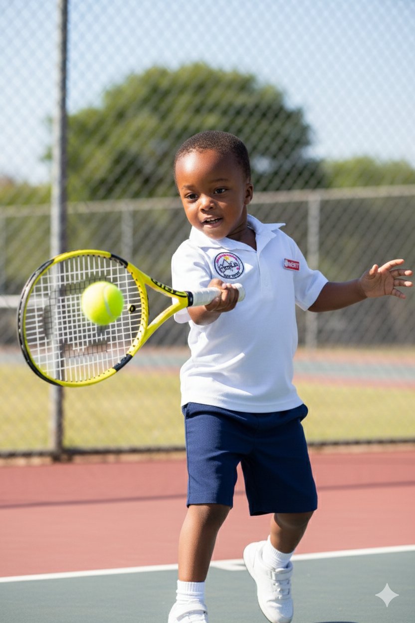 Young learner playing tennis